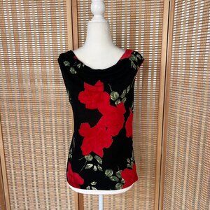 Vintage 90s Western Collection black and red rose cowl neck tank top